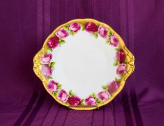 Rare Cake Plate Royal Albert Old English Rose Heavy Hold Hanfled Cake Plate Tray