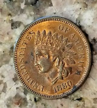 Rare 1880 U.  S Indian Head Penny Clear Sharp Details Rb Red Color N/r