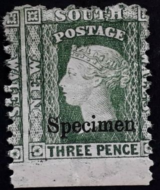 Rare 1882 - Nsw Australia 3d Yllw Green Small Diadem Stamp Wmk S/ws Specimen