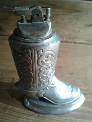 Vintage Lighter Silver Plated Cowboy Boot C.  M.  C.  York Japan Rare Piece L@@k