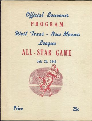 1946 West Texas - Mexico League All Star Game Program At Lubbock Rare