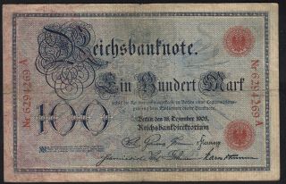 1905 100 Mark Germany Rare Antique Vintage Paper Money Banknote Currency P 24 F