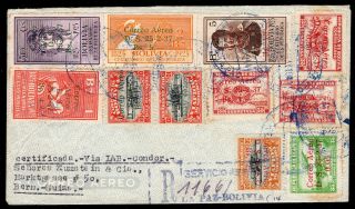 Bolivia 1941 Reg/airmail Cover W/stamps From Bolivia To Bern Rare Franking