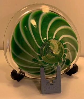 Rare Vicke Lindstrand Green & White Glass Swirl Peanut/sweet Dish Grade A