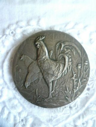 Rare Huguenin Rooster 900 Silver Antique Medallion Swiss French