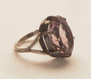 RARE ANTIQUE ART DECO LARGE OVAL HIGH SET AMETHYST SILVER COCKTAIL RING 3