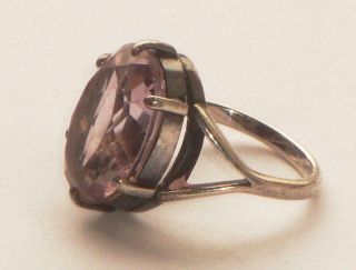 RARE ANTIQUE ART DECO LARGE OVAL HIGH SET AMETHYST SILVER COCKTAIL RING 4
