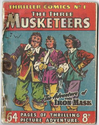 1951.  Vintage " Thriller Comic No.  1 ".  " The Three Musketeers ".  Rare.