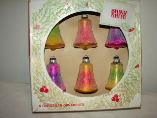 Rare Vintage Shiny Brite Tree Ornaments Set Box Mica Sugar Candy Bells
