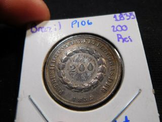 P106 Brazil 1835 200 Reis Au Rare Date Mintage:4894