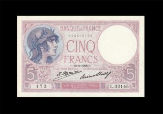 10.  2.  1928 Banque De France 5 Francs " Rare " Consecutive 2 Of 2 ( (gem Unc))