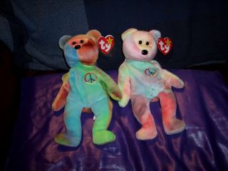 2 Ty Beanie Babys Peace Bears Rare Retired Tag 1996