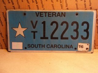 Rare 2016 South Carolina Veteran License Plate Vt12233