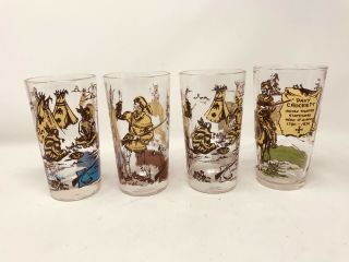 Rare Vintage Davy Crockett Set Of 4 Western Drinking Glasses