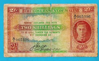 Rare J Pace Signature Malta P17a 2 Shillings Kgvi W/o Watermark Uniface 1942 F,
