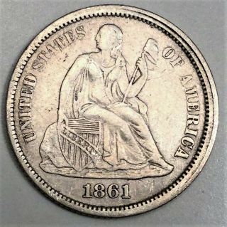 1861 Seated Liberty Dime Coin Rare Date Full Liberty