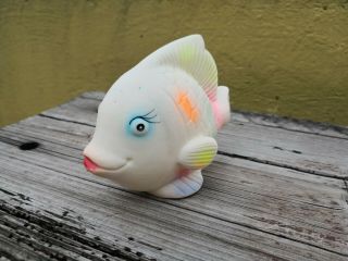 Vtg Rare Mexican Small Squeaky Toy Happy White Fish Rubber Figure Mexico
