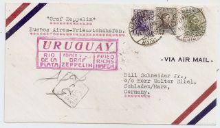 1934 Uruguay To Germany Zeppelin First Flight Cover,  Rare Pink Cancel
