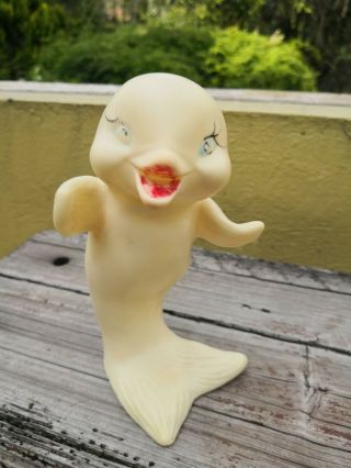 Vtg Rare Mexican Clone Squeaky Toy Happy White Dolphin Rubber Figure Mexico