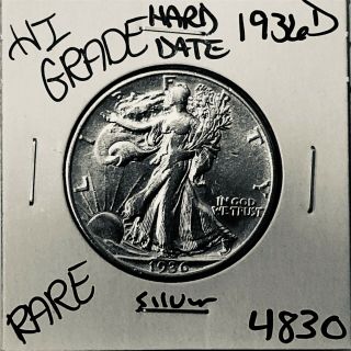 1936 D Liberty Walking Silver Half Dollar Hi Grade U.  S.  Rare Coin 4830