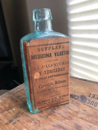 Rare Bonpland’s Fever & Ague Open Pontiled Medicine Bottle - York W/ Label