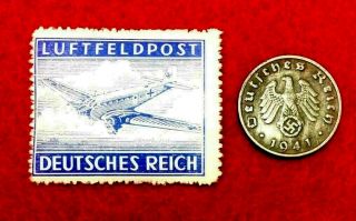 Authentic Rare World War 2 Artifacts - German Coin & Stamp