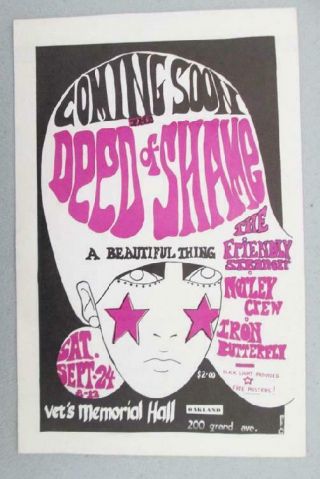 Iron Butterfly Deed Of Shame Oakland 1966 Concert Handbill Rare