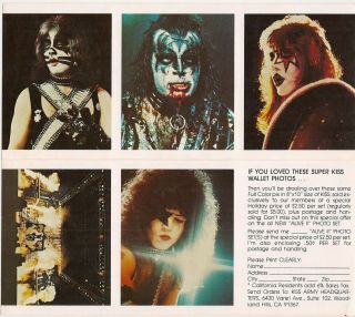 Kiss Army Alive Ii - Wallet Size Photo Sheet - Order Form - Aucoin - Rare