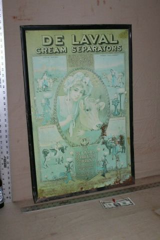 Rare 1910 Delaval Cream Separators Metal Farm Sign Cow Feed Seed Milking Dairy
