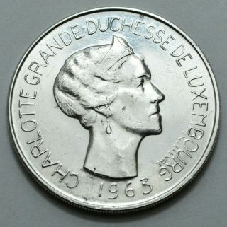 1963 Silver 100 Francs Charlotte Duche De Luxembourg Unc,  Rare,