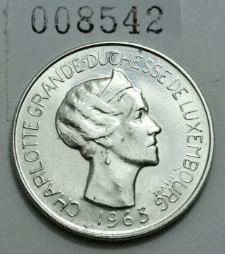 1963 Silver 100 Francs Charlotte DUCHE DE LUXEMBOURG UNC,  RARE, 3
