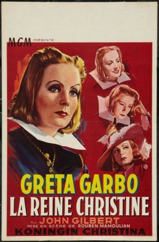 Queen Christina Belgian Movie Poster Greta Garbo R1952 Very Rare Near 14x22
