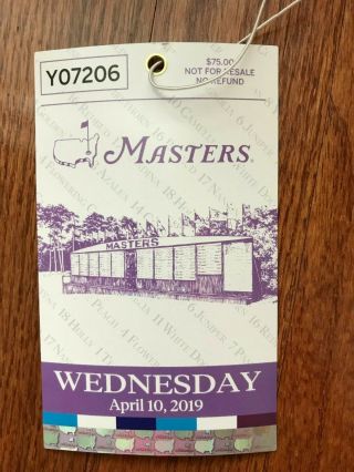 1 - 2019 Masters Golf Badge Tiger Woods Rare Wednesday Ticket - Ships Now