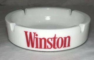 White Glass Winston Cigarettes Ashtray Rare Vintage Large 6” Ashtray Smoking