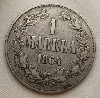 Finland Russia 1864 S Silver Markka Rare 1st Yr Of Issue Alexander Ii Era Coin A