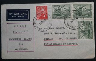 Rare 1948 Australia 4 Predecimal Stamps 1st Flight Cover Macquarie Is - Melbourne