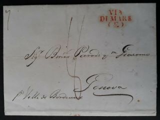 Rare 1842 Gibraltar Folded Letter Sent " Via Di Mare " To Genova