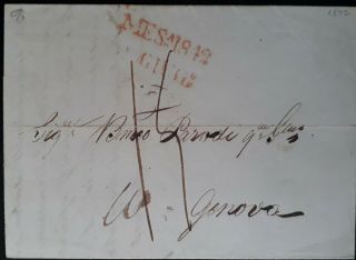 Rare 1842 Italy Folded Letter Sent From Messina To Genova