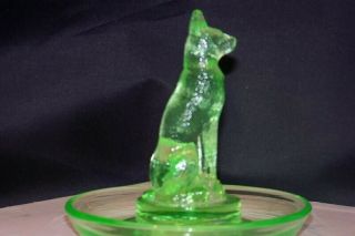 Very Rare Depression Glass/ Vaseline Glass (green) Dog In Tray
