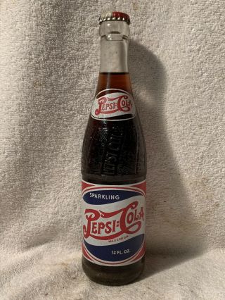 Rare Full 12oz Pepsi - Cola R/w/b Double Dot Acl Soda Bottle Terre Haute,  Indiana