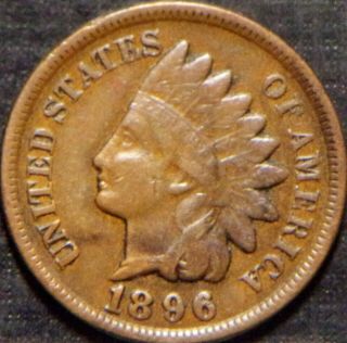 Rare 1896 Indian Head Cent Full Liberty With Diamond In Brown Cond Lqqk