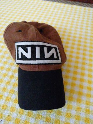 Rare Vintage Nin Nine Inch Nails 90s Hat Cap Vtg Metal Rock Band Grunge Brown Kc