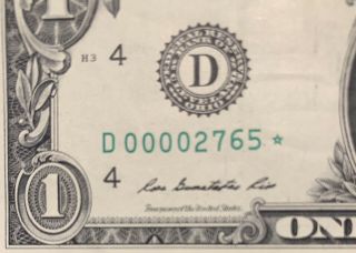 2013 D Series $1 One Dollar Bill Low Serial Rare Star Note Frn Us Cool Poker