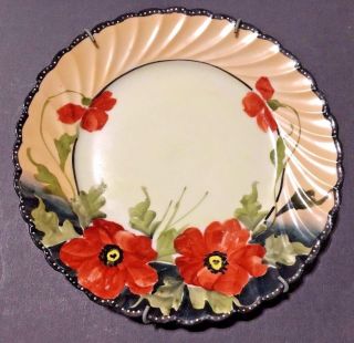 Rare Old Signed Nippon Porcelain Hand Painted Dish Plate Blossom Japan Flowers