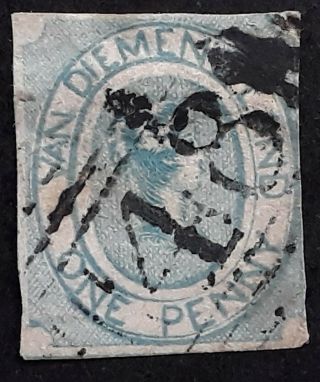 Rare 1853 Tasmania Australia 1d Pale Blue Courier Stamp