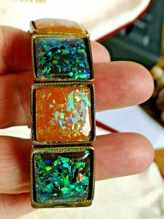 Vintage Jewellery Stunning Old Rare Foiled Confetti Lucite Expanding Bracelet