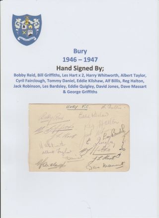 Bury 1946 - 1947 Season Rare Autograph Book Page 17 X Signatures