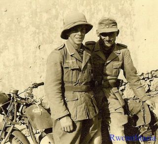 Rare: Wehrmacht Afrika Korps Troops W/ British Bsa Motorcycle; Tobruk,  Libya