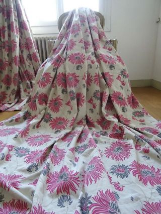 Laura Ashley Curtains Linen Union Kimono Cherry & Charcoal Rare Pair 1 Of 2 Av