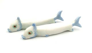 2 Rare Vintage Figural Animal Fish Porcelain Knife Rests